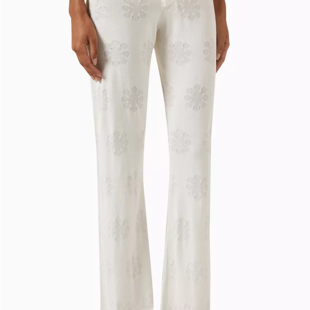 White Floral Embroidered Pants